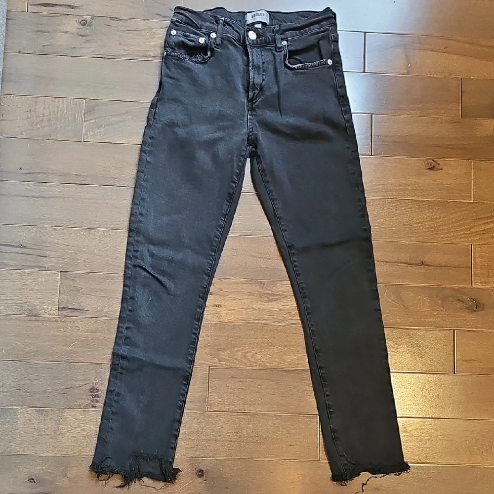 Agolde Distressed Chewed Hemline Toni Jeans, Mid-Rise, Black, Size 25